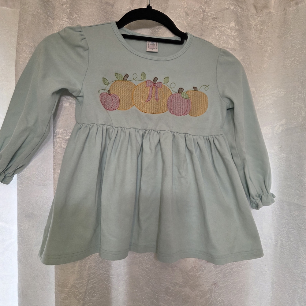Blue Long Sleeve Top with Pumpkin Embroidery